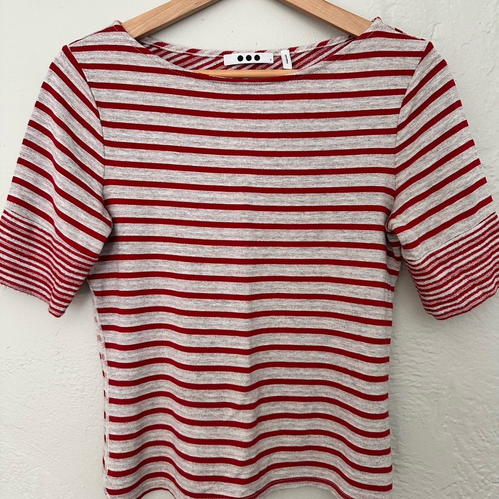 Red and Cream Fitted Ribbed Sailor Collar Tee